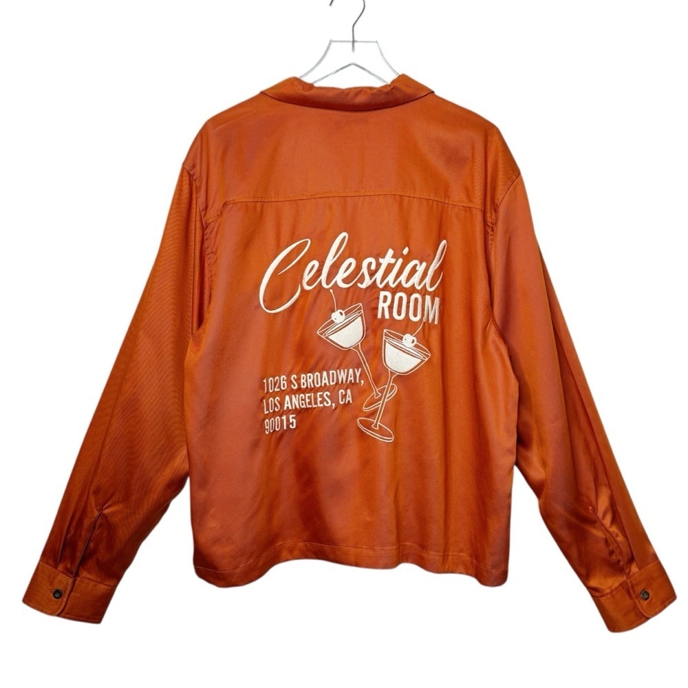 NEW PacSun Celestial Room Orange Embroidered Camp Shirt Shacket Sz L